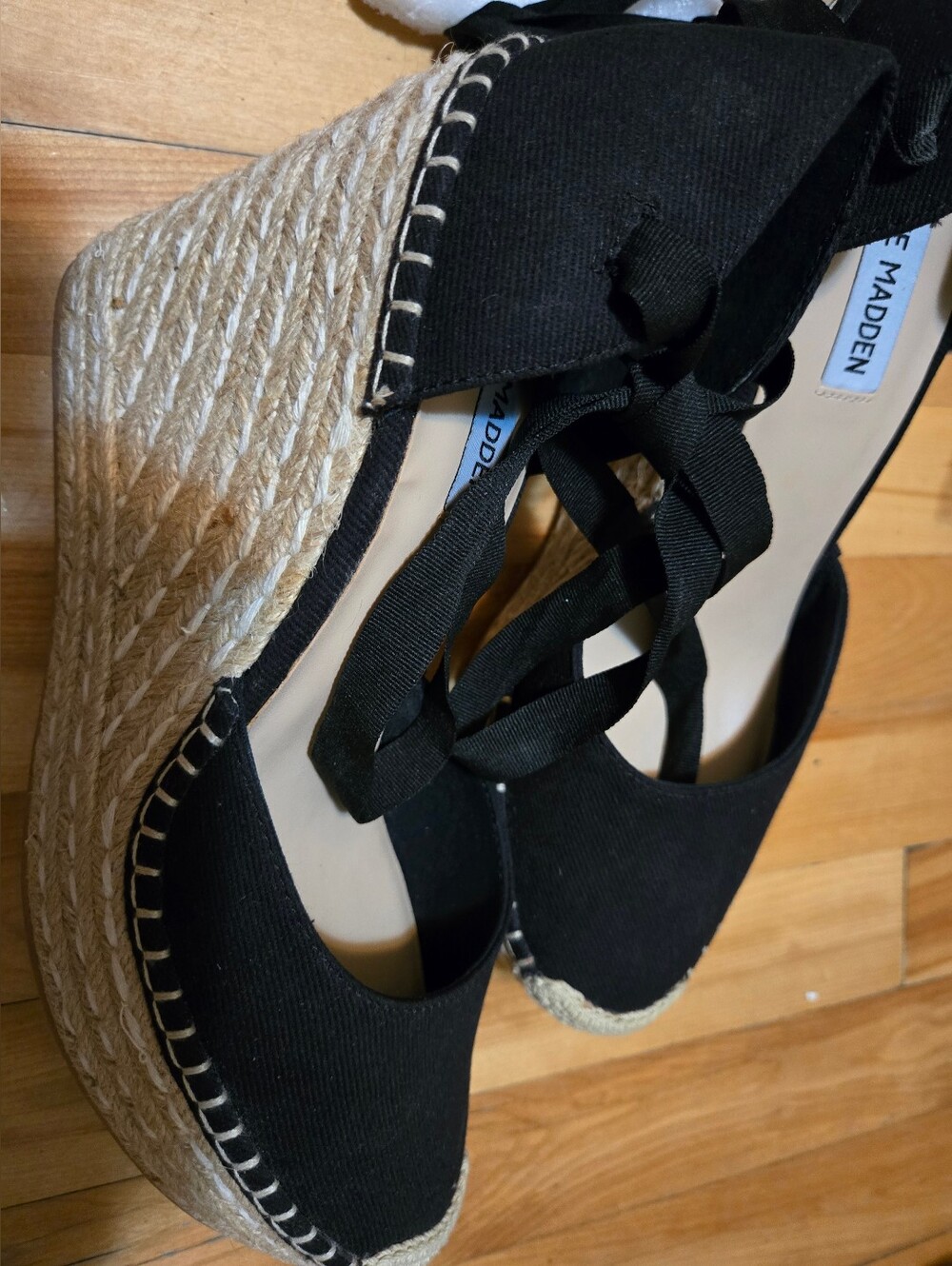 Steve Madden Black Canvas Espadrille Tie-Up Flats - Picture 2 of 3